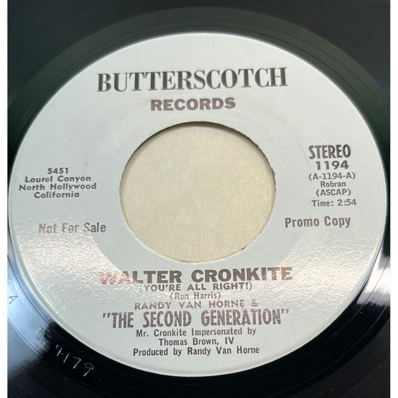 The Second Generation Walter Cronkite / Reach a Little Higher 45 Bubblegum Pop - Picture 1 of 4